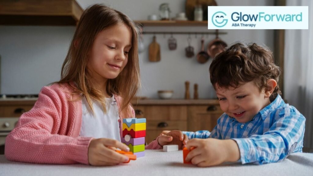 ABA therapy strategies: an adult guides a child in completing ABA tasks with puzzles and games.